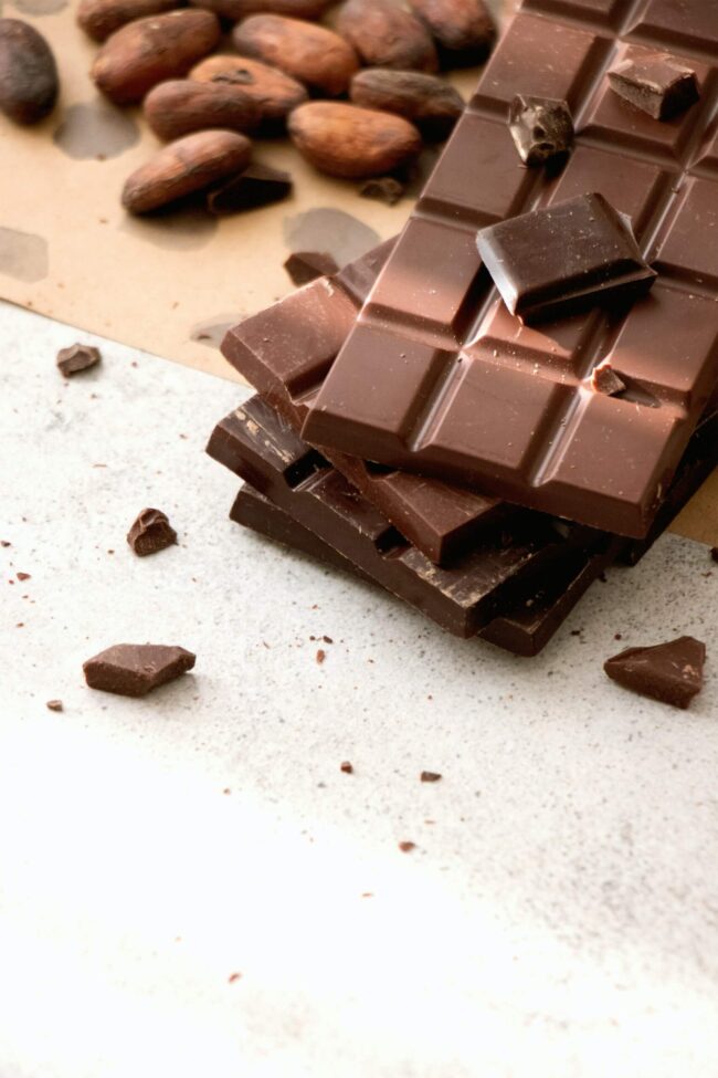 Chocolate squares and cocoa nibs
